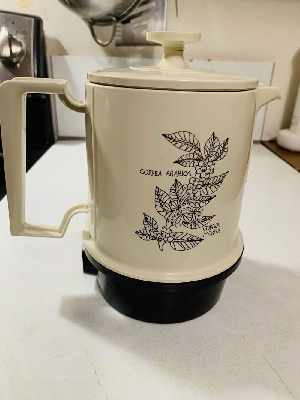 Vintage Sears Counter Craft Hot Pot 5 Cup Brown Beige Floral Adjustable Pot